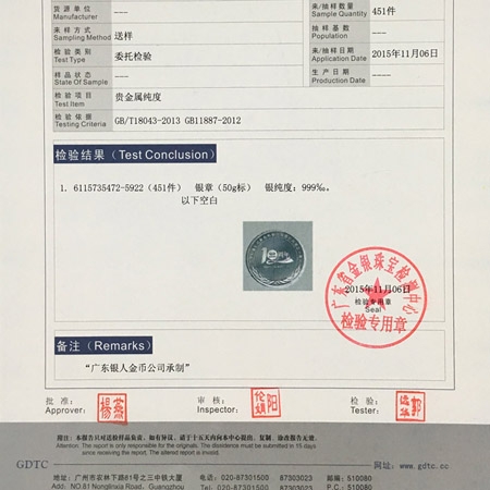 國家金銀產(chǎn)品質量檢驗報告